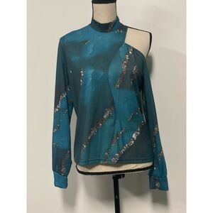 Chicme Mock Neck Cold Shoulder Blouse Blue Size S